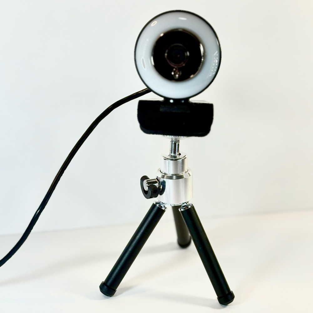 High-Definition Black and Silver Webcam with Tripod